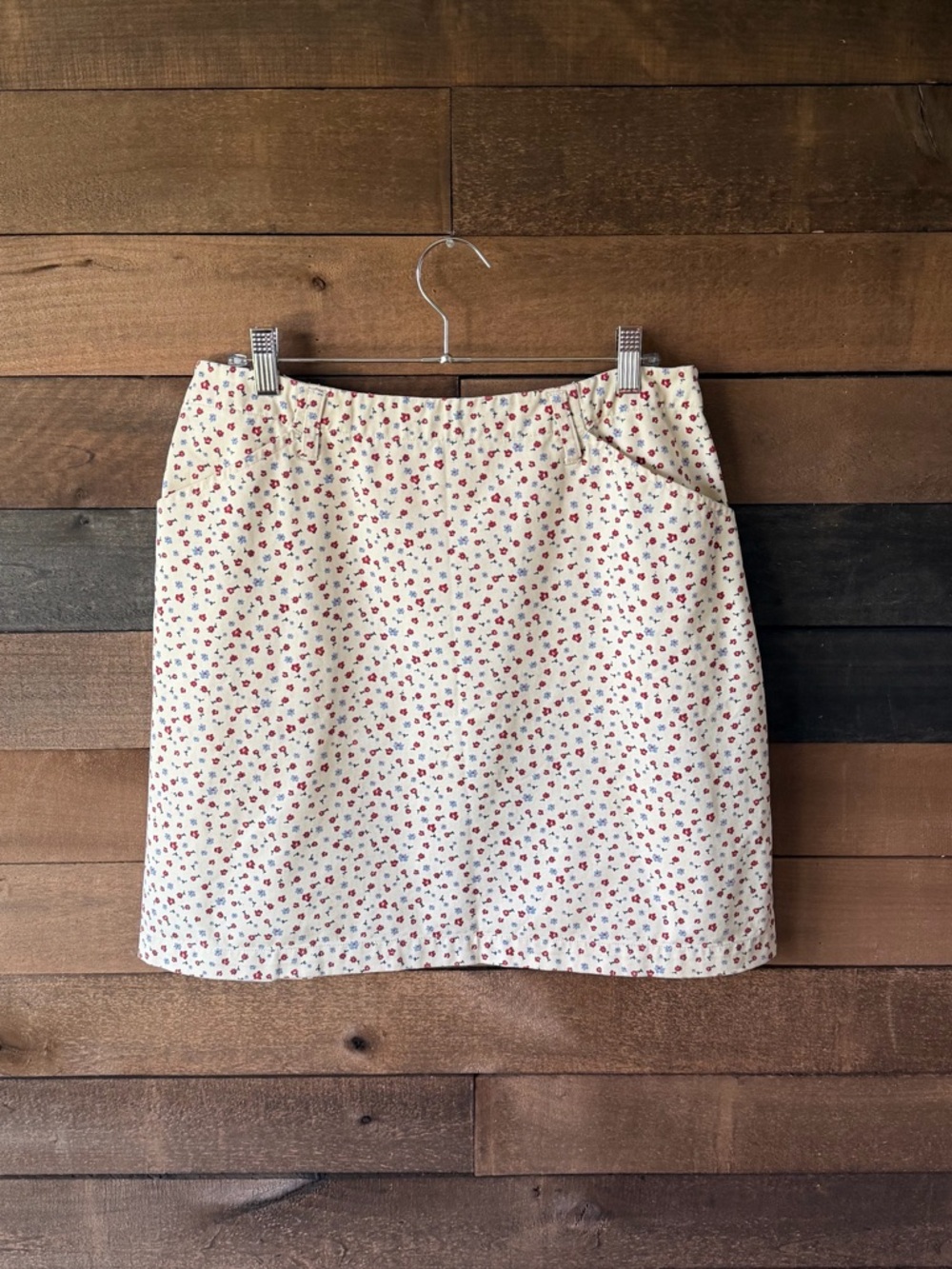 Vintage Christopher & Banks Floral Cotton Skirt Cream Summer Midi Pockets - Picture 5 of 10